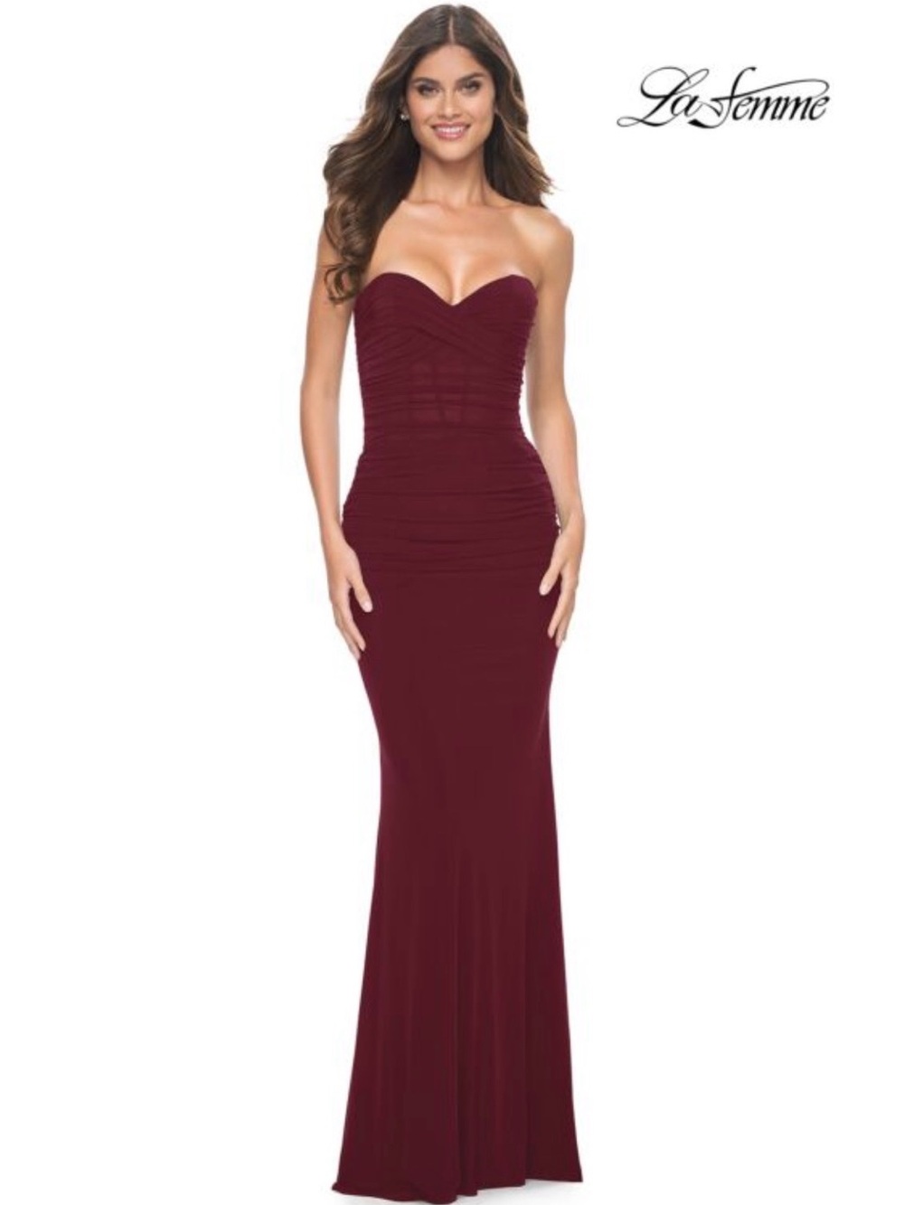 La Femme 31899 Dark Berry Strapless Sweetheart Ruched Mermaid Prom Gown Sz 2